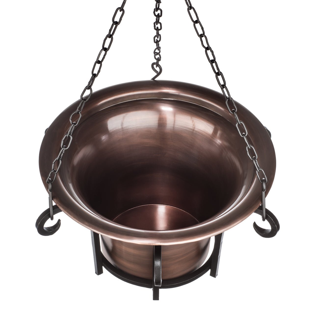 H Potter hanging planter metal iron outdoor flower container round antique copper