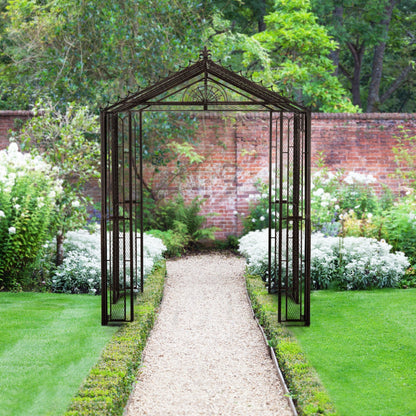 H Potter Garden Arbor Trellis Arch Metal Heavy-Duty for Climbing Plants in beautiful garden landscape formal garden
