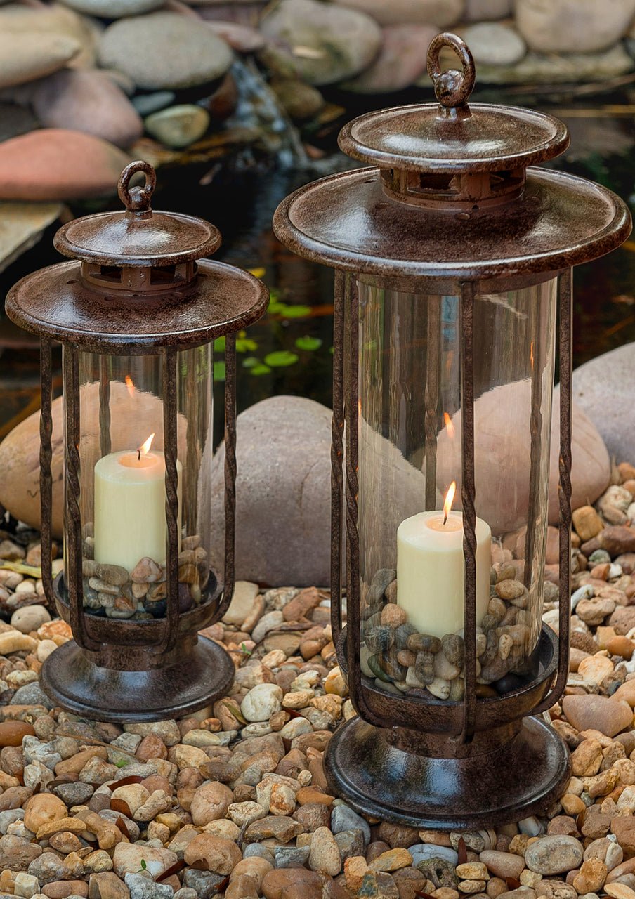 H Potter Cast Iron Decorative Candle Lanterns Landscape Lighting with Hand-Blown Glass