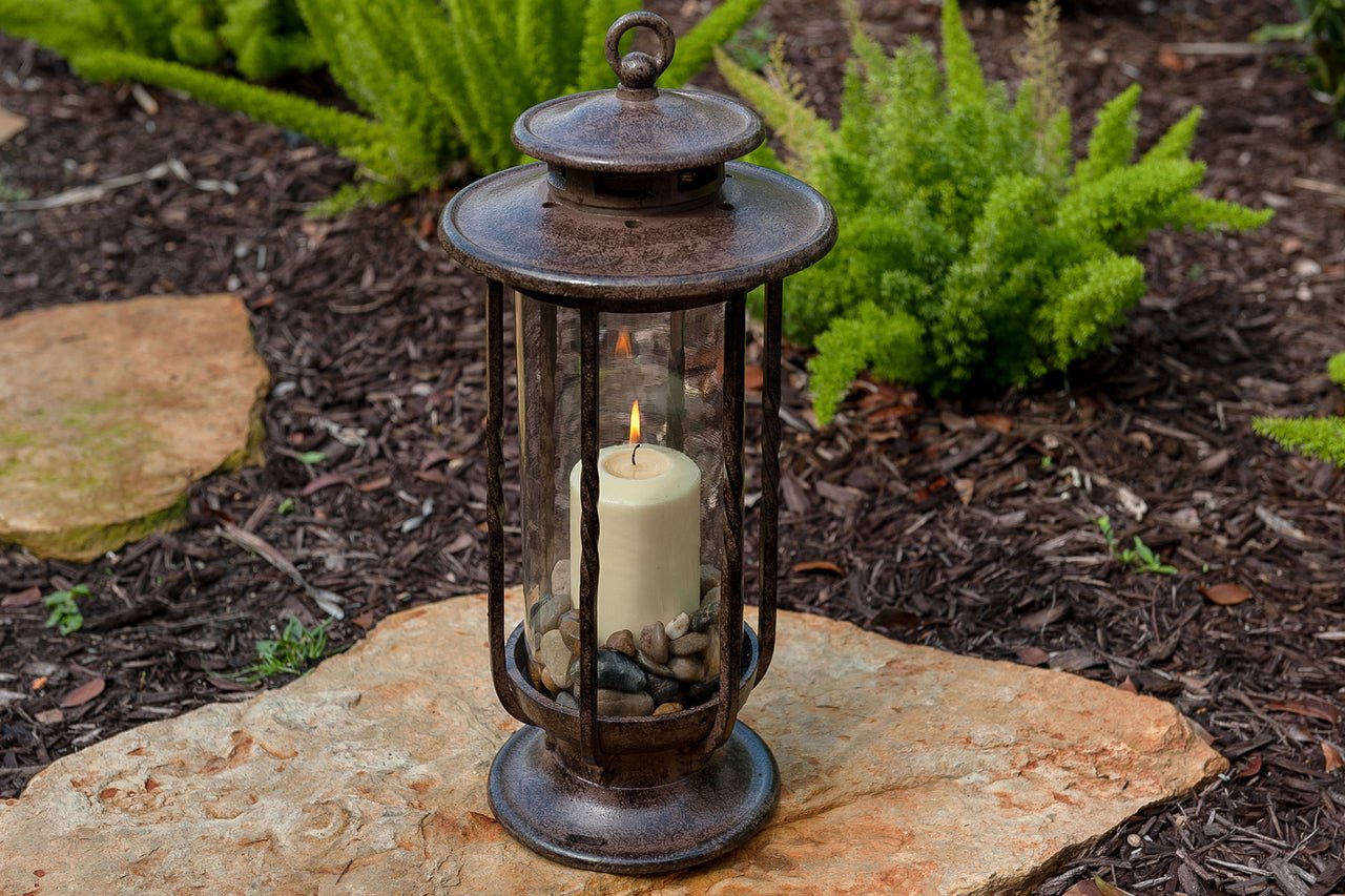 H Potter Cast Iron Decorative Candle Lantern Landscape Lighting with Hand-Blown Glass