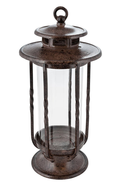 H Potter hurricane candle lantern top view detail — vented cap and handle; classic indoor/outdoor metal lantern style