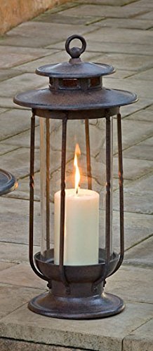 H Potter Cast Iron Decorative Candle Lantern Landscape Lighting with Hand-Blown Glass