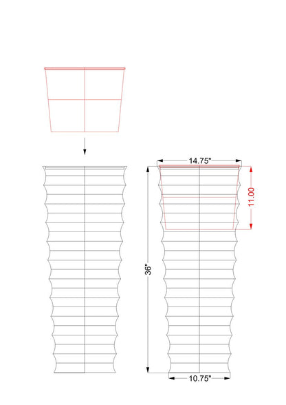 Dimensional drawings of H Potter Planter Large Metal Decorative Ribbed Indoor Outdoor Flower