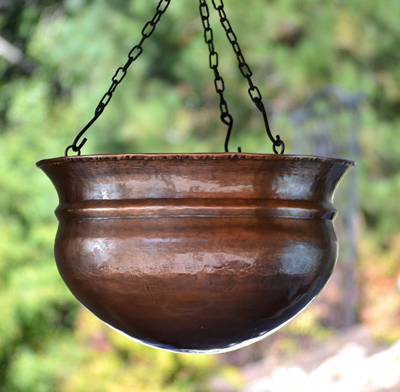 Hanging Suspended Planter for Outdoor Plants - Metal, Round, Copper Finish - popular P