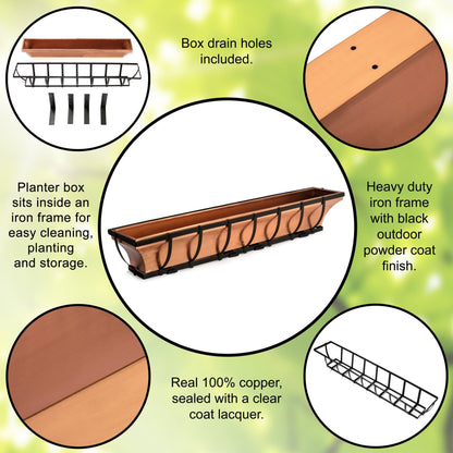 H Potter Copper Window Box with Metal Frame 48 inch