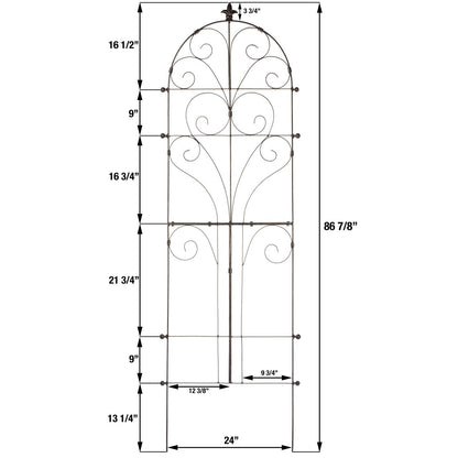 Dimensions diagram for H Potter Italian Iron trellis, large size with measurements labeled