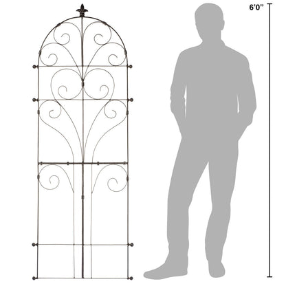 H Potter Italian Iron trellis shown to scale beside 6-ft person silhouette