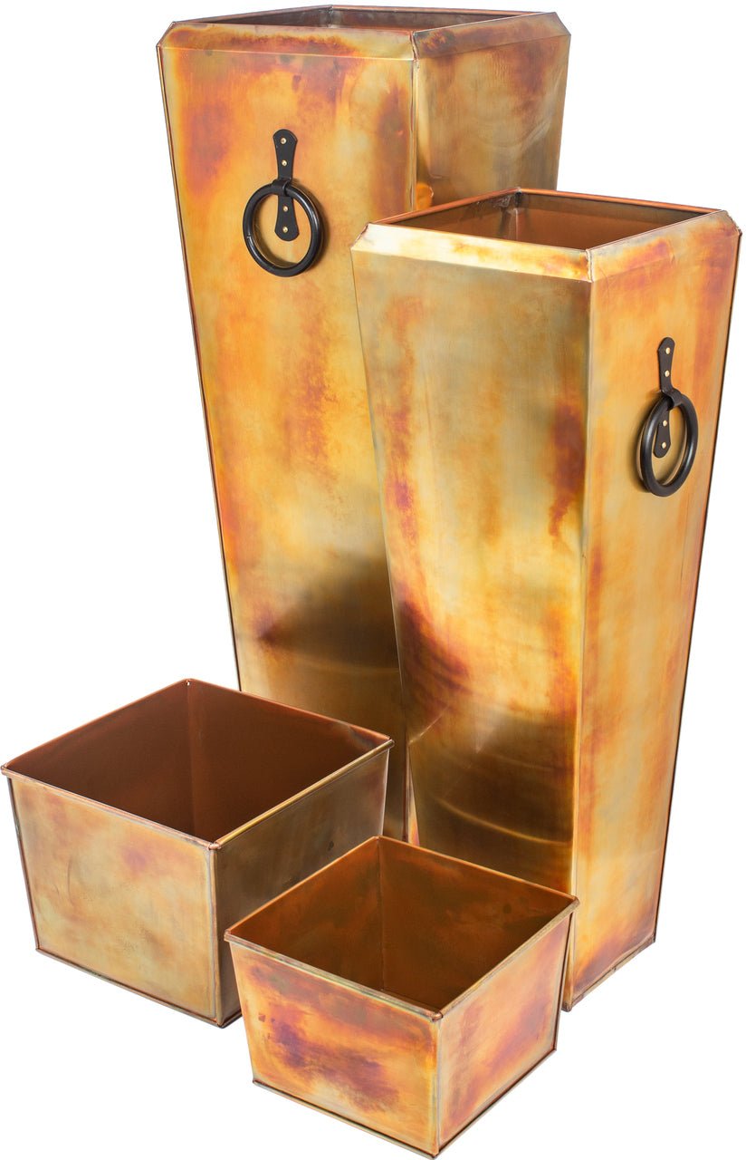 H Potter tall planter metal outdoor indoor flower container antique copper stainless steel handcrafted