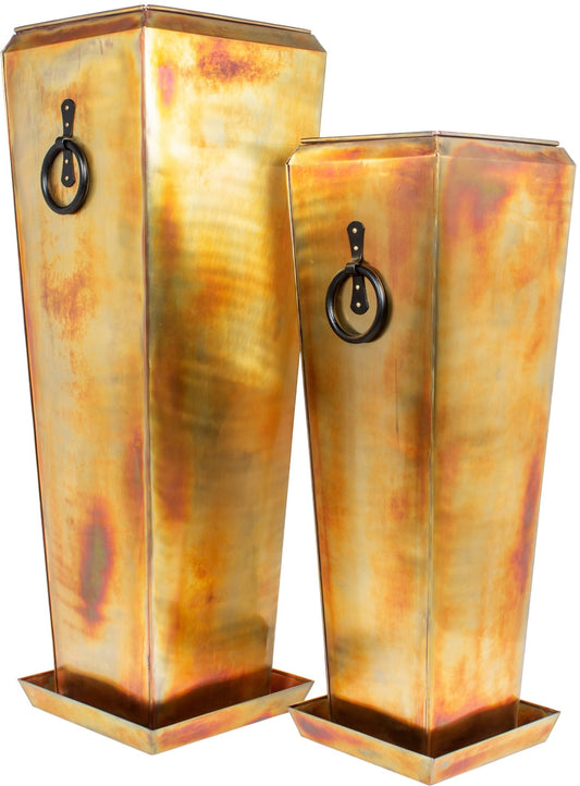 h Potter set of 2 Large tall planters vertical metal flower pot garden indoor outdoor backyard landscape design home accent
