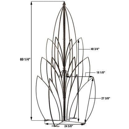Dimensions diagram for H Potter Lotus Bud garden trellis, measurements labeled