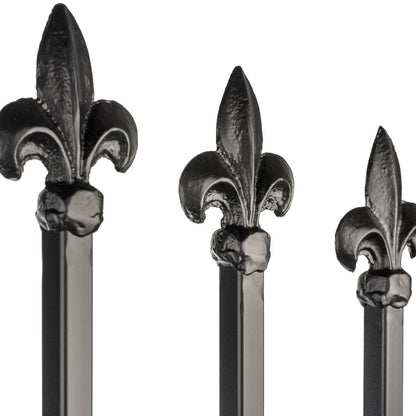 Macro detail of H Potter trellis finials, modern clean design in black powder coat
