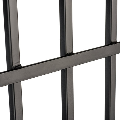 Macro detail of H Potter trellis welds, modern clean design in black powder coat