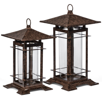 H Potter candle lanterns, short and tall set — coordinated cast iron outdoor decor for porch or patio, USA