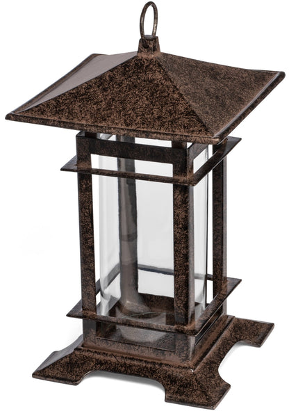 H Potter short cast iron candle lantern on patio table — warm outdoor decor for backyard dinner