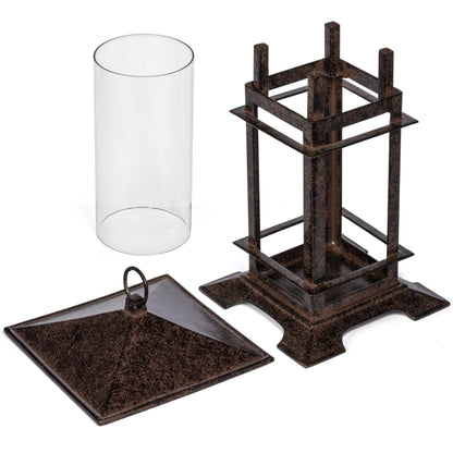 H Potter short cast iron candle lantern deconstructed — parts shown for simple assembly