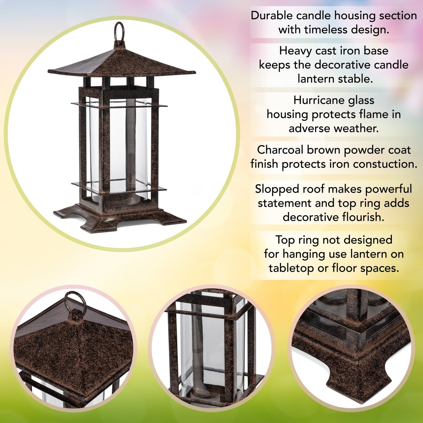 Decorative Candle Lantern Outdoor Decor Small Cast Iron Patio Candle Holder H Potter - H Potter