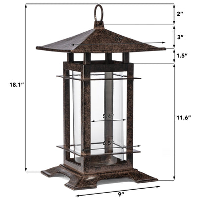 H Potter short decorative candle lantern with dimensions shown — cast iron outdoor patio decor, USA