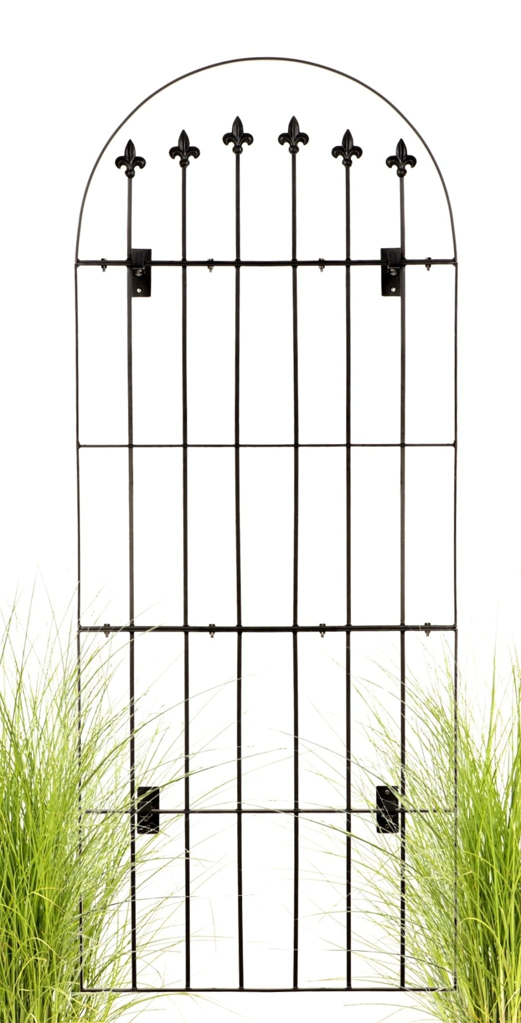H Potter Iron Trellis with Black Powder-coated Finish and wall mounting brackets