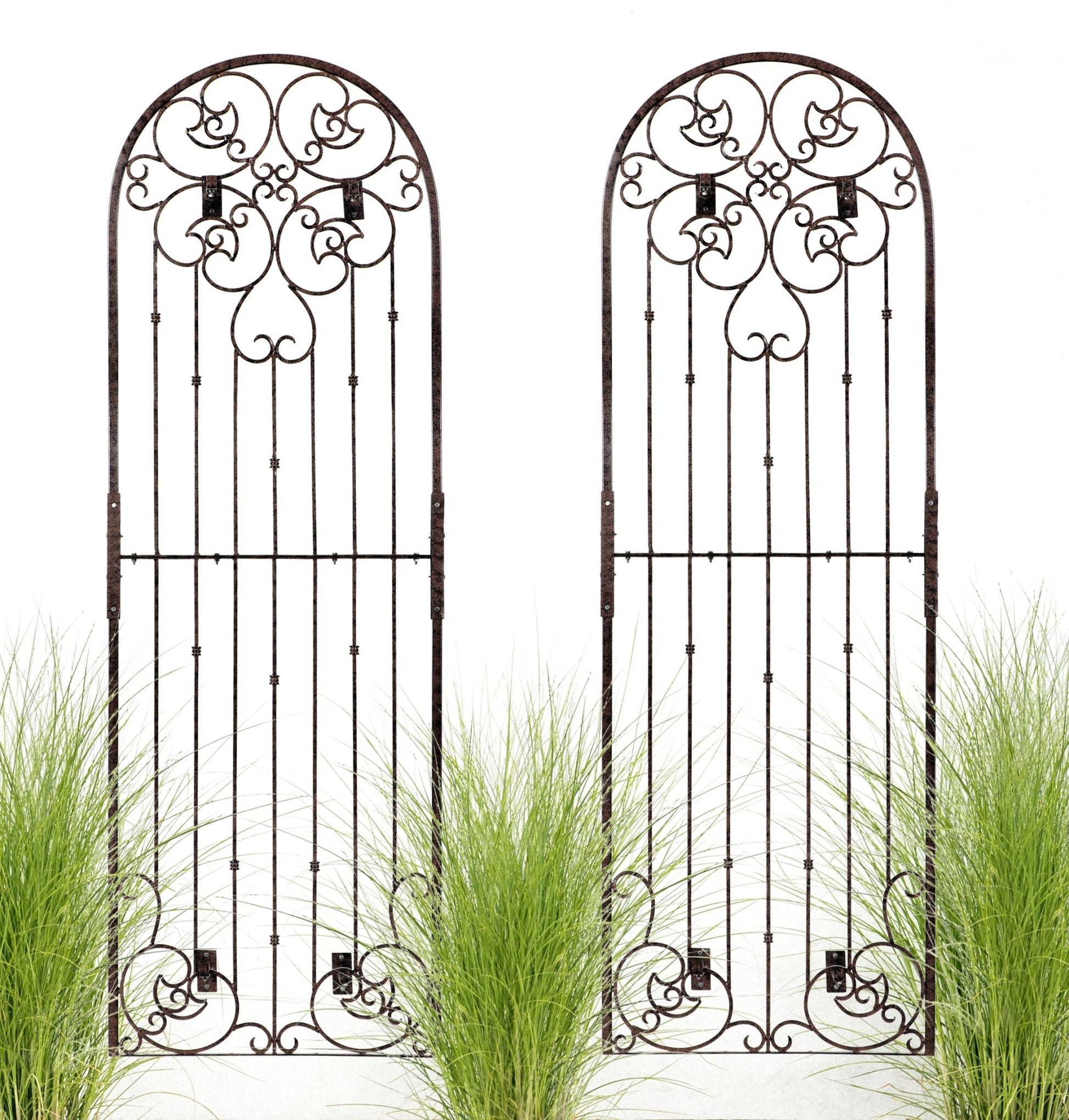 H Potter Set of 2 Wall Trellises 8 ft Wrought Iron Ornamental Metal with 4 Wall Brackets