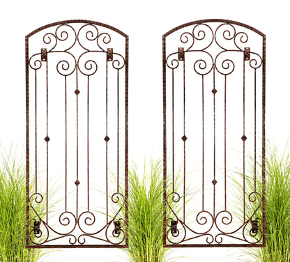 H Potter Set of 2 Garden Trellis Wrought Iron Metal Wall Screen with Wall Brackets GAR602W2