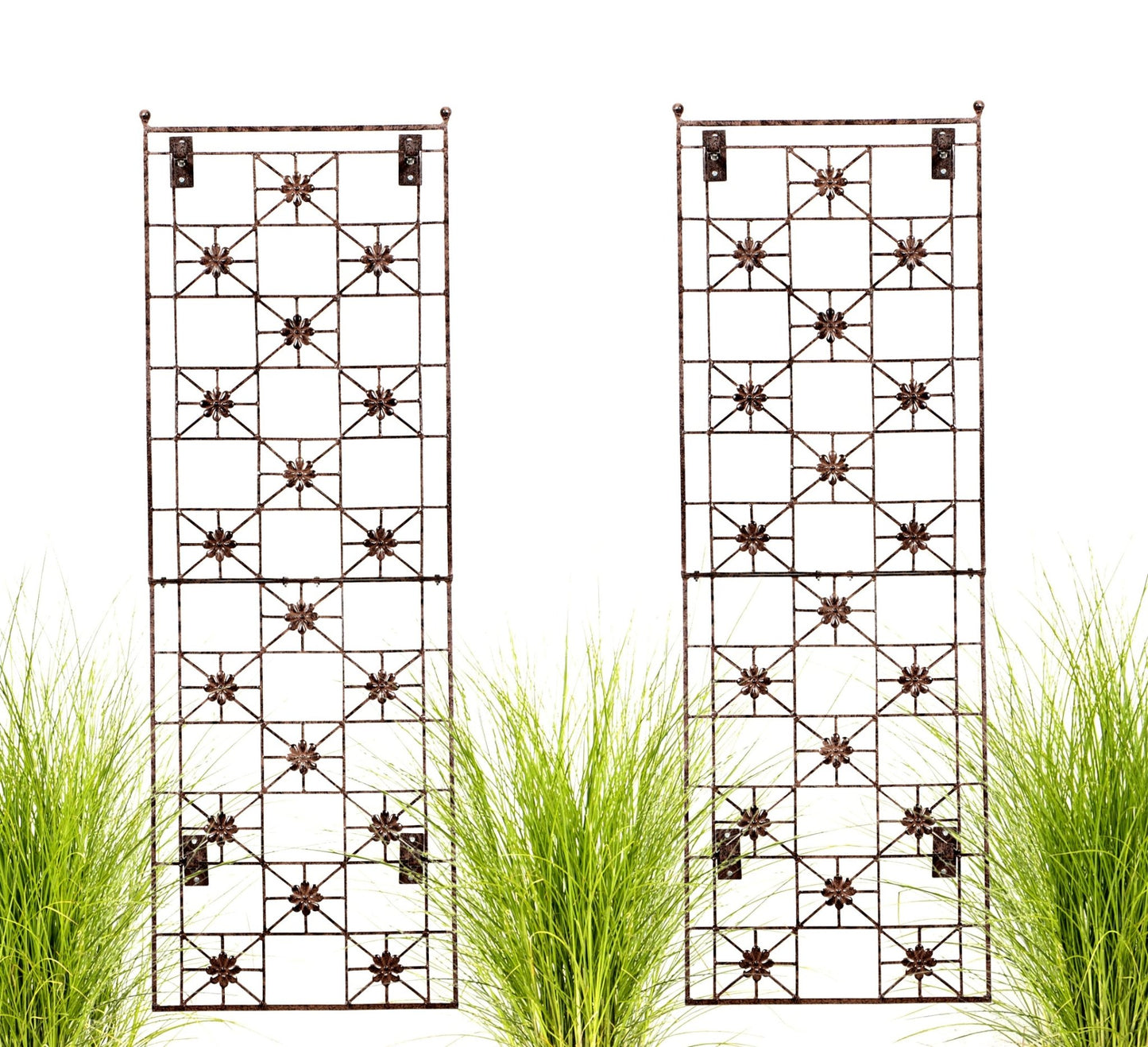 H Potter Set of 2 Metal Wall Decor Trellises Indoor Outdoor with Wall Mounting Brackets