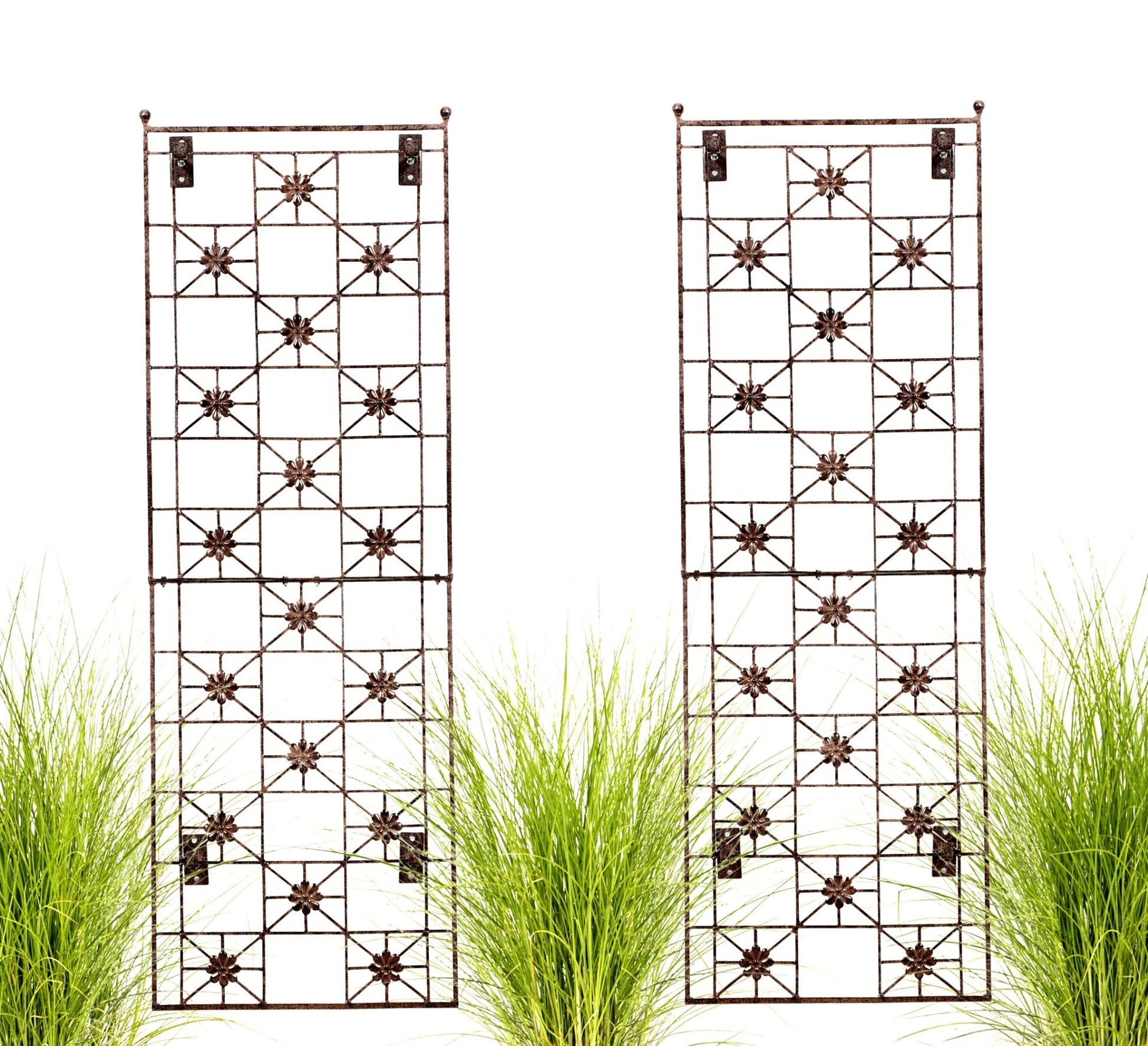 H Potter Set of 2 Metal Wall Decor Trellises Indoor Outdoor with Wall Mounting Brackets