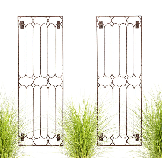 H Potter Set of 2 Garden Trellis For Climbing Plants Large Wrought Iron Panels with Wall Brackets