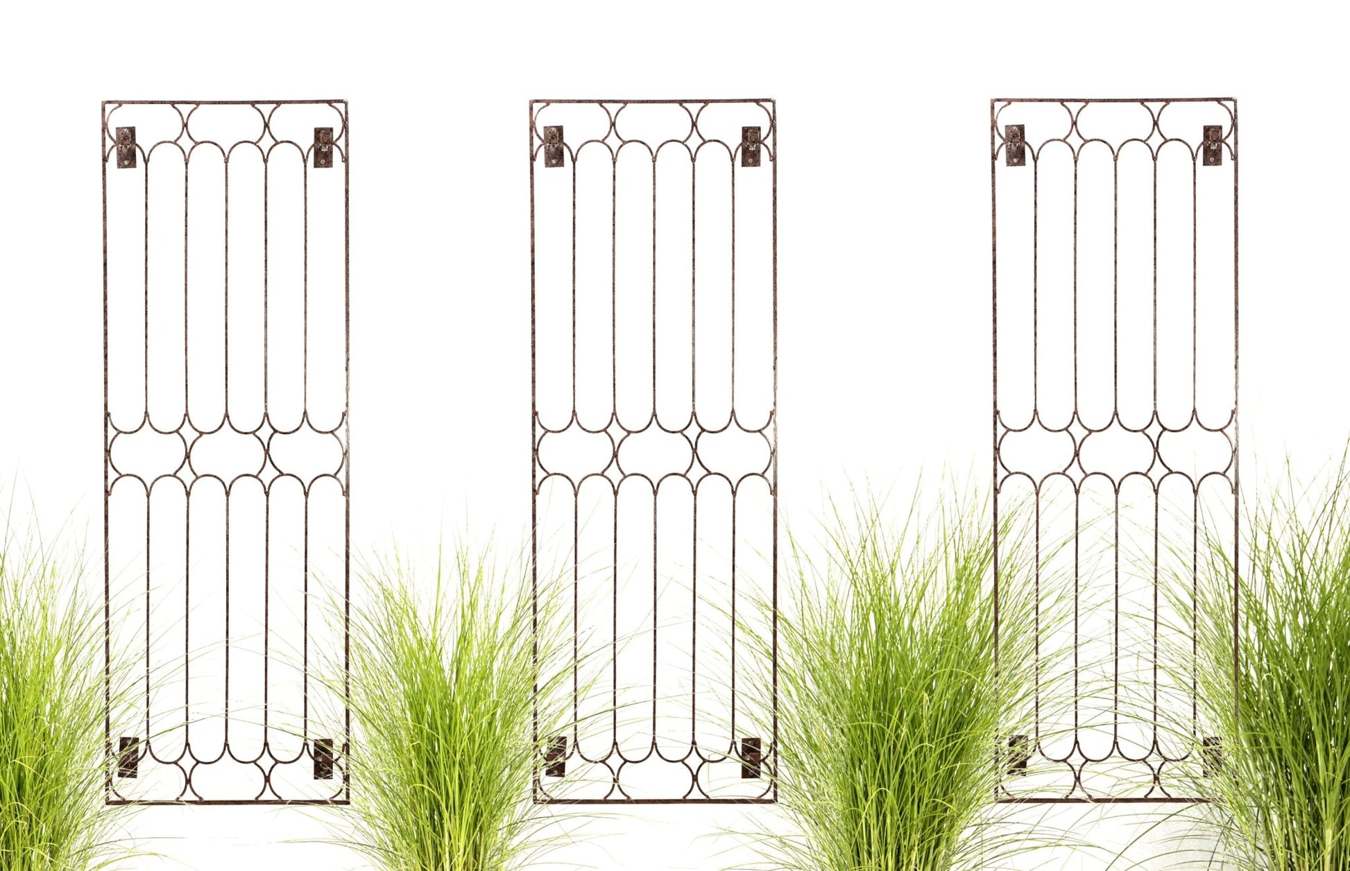 H Potter Set of 3 Garden Trellis For Climbing Plants Large Wrought Iron Panels with Wall Brackets