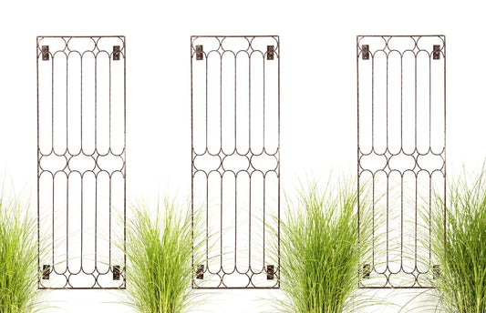 H Potter Set of 3 Garden Trellis For Climbing Plants Large Wrought Iron Panels with Wall Brackets