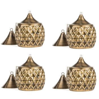 H Potter Brass Torch Garden Deck Patio Table Top - Outdoor Lighting Set of Four