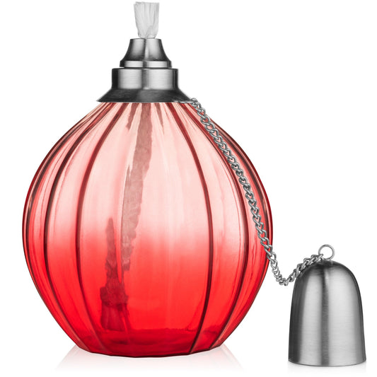 H Potter Outdoor Deck Torch - Red Tinted Glass - Garden Patio Table Top Torch - Outdoor Lighting