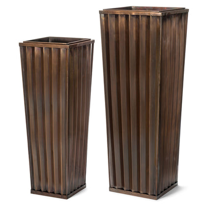 H Potter set of 2 tall stainless planter use at entry—indoor/outdoor, rust-resistant, drained; ideal for coastal areas