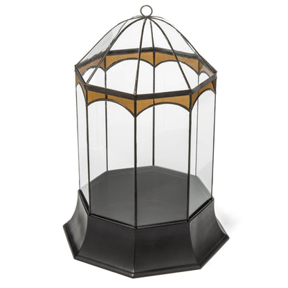 H Potter Eight Sided Terrarium Wardian Case with Curved Glass and Brown Accents Large
