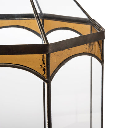 H Potter Eight Sided Terrarium Wardian Case with Curved Glass and Brown Accents Large