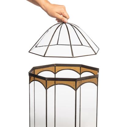 H Potter Eight Sided Terrarium Wardian Case with Curved Glass and Brown Accents Large