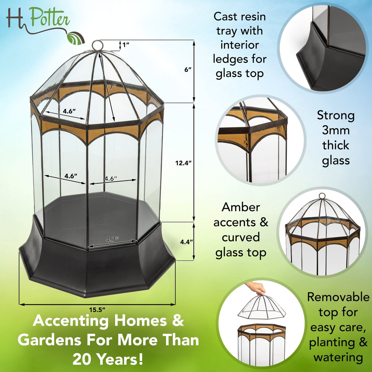 H Potter Glass Plant Terrarium Wardian Case 8-Sided Large