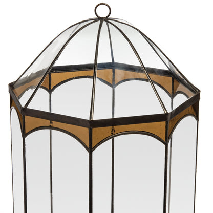 H Potter Eight Sided Terrarium Wardian Case with Curved Glass and Brown Accents Large