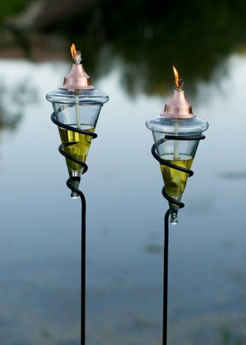 Tiki Torch by H Potter Outdoor Lighting Entertaining Wedding Party Swimming Pool Glass Metal Copper Snuffer Set of 2 two