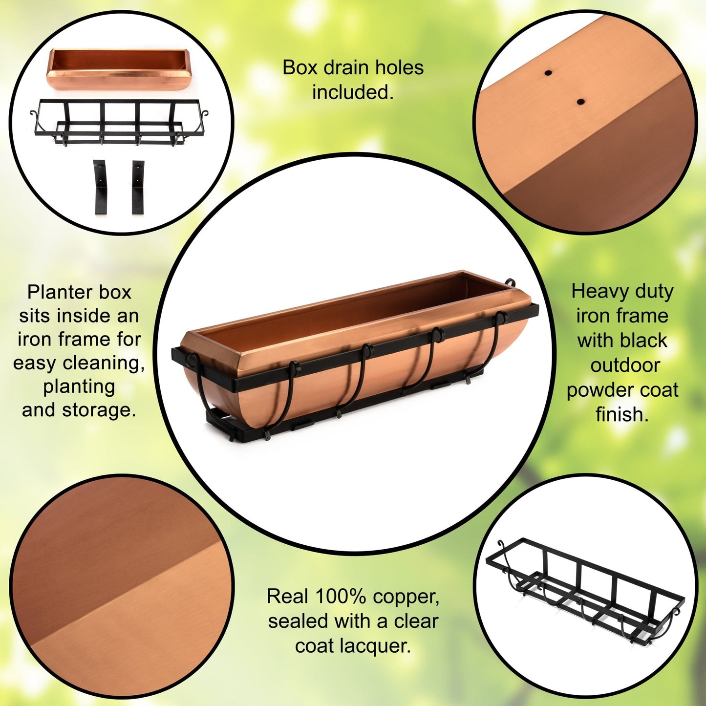 outdoor hanging window planter 30-Inch Solid Copper Window Box with Metal Frame