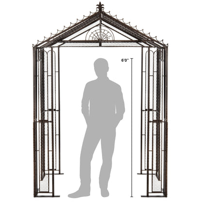 Front view of H Potter GAR141 garden arbor, 67″W × 40″D × 102″H, sturdy iron frame for climbing plant