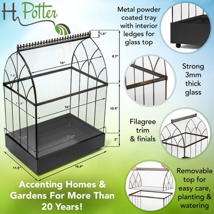 H Potter Large Terrarium Wardian Case - Glass Plant Container infographic