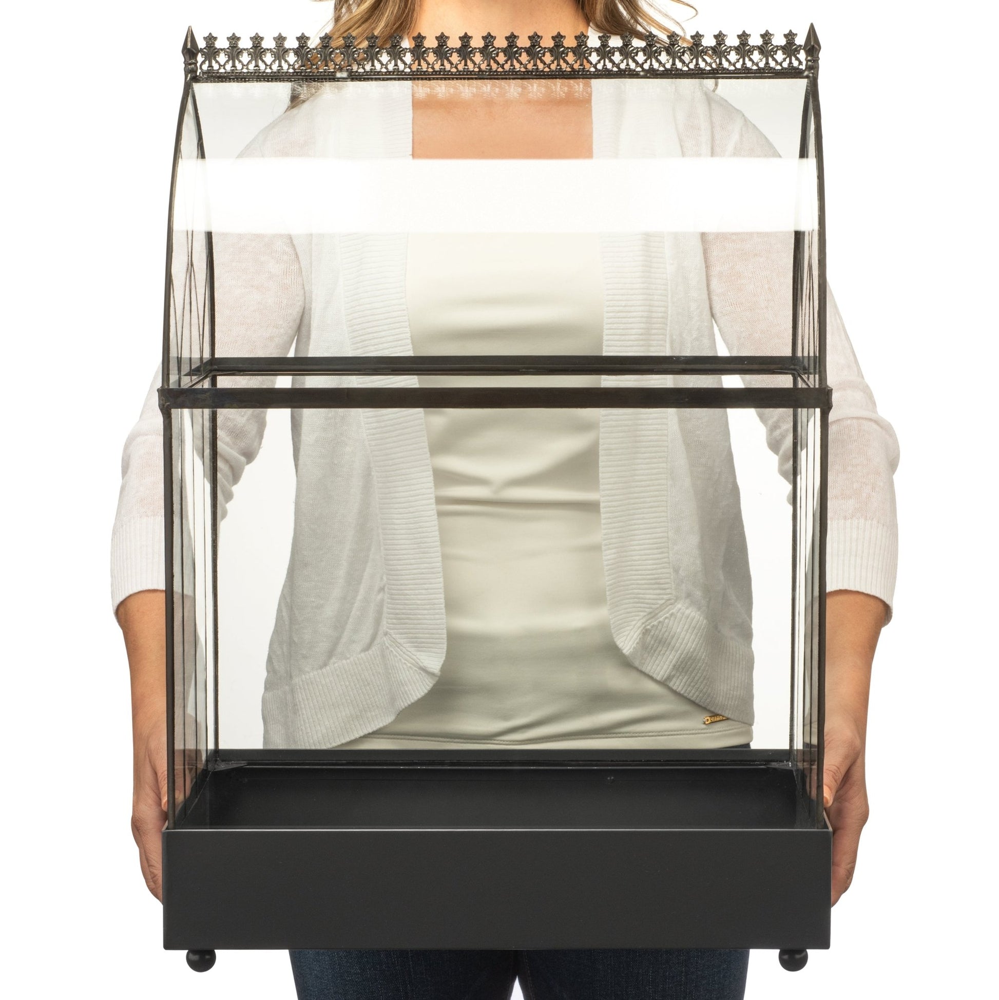 H Potter Large Terrarium with lady holding for scale