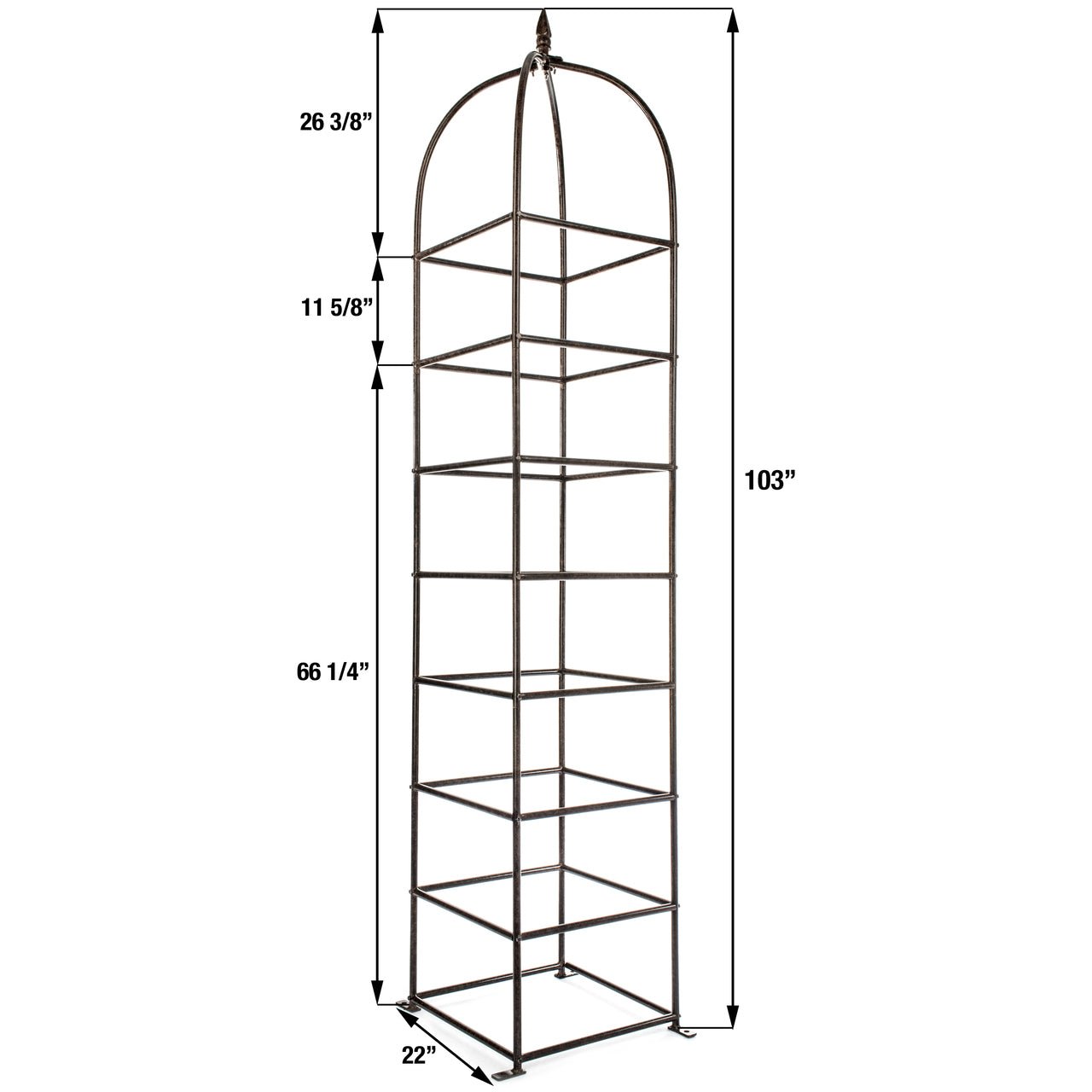 dimension diagram of large chic farming obelisk trellis with height and width measurements