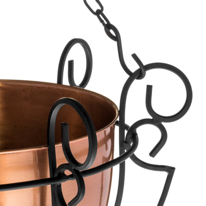 close up of h potter copper hanging planters scroll frame