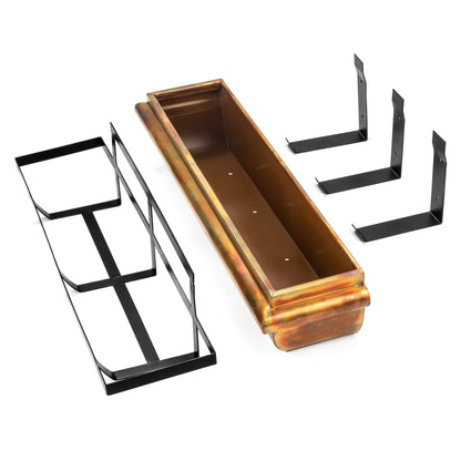 Window box planter components including copper liner and mounting brackets 36 inch