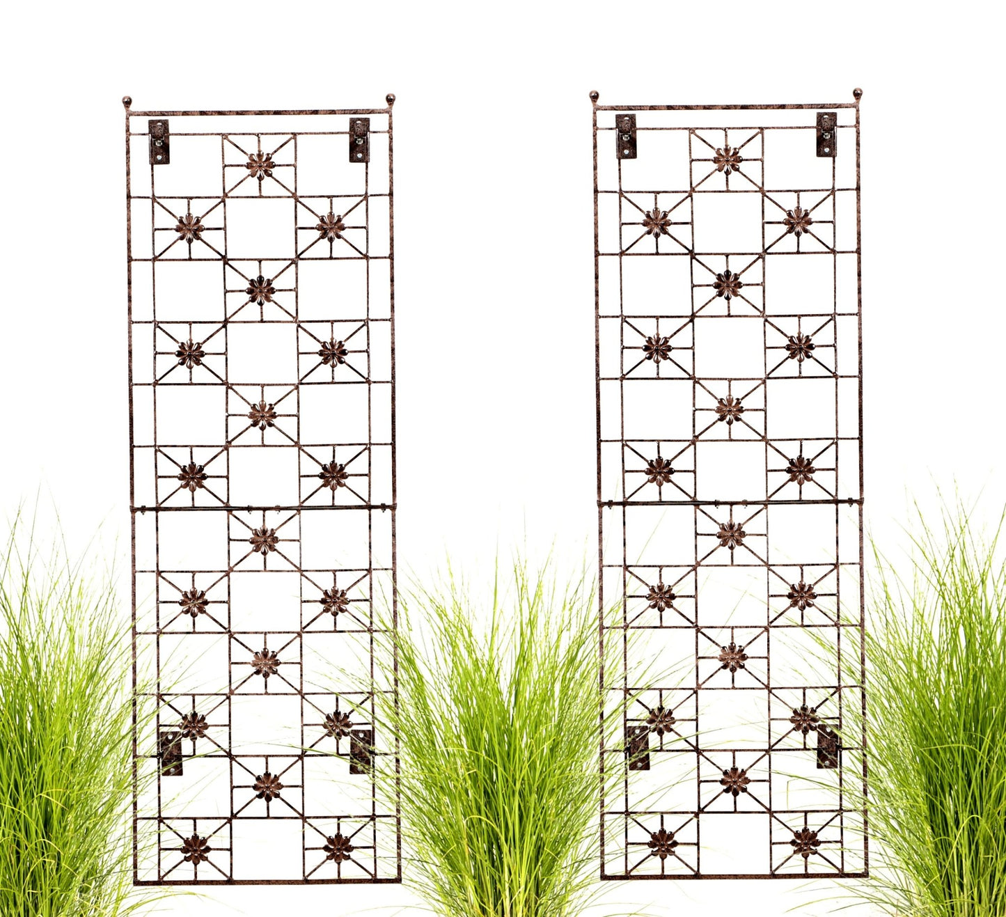 H Potter Delaney Wall Trellis Set of 2 with wall brackets and grass