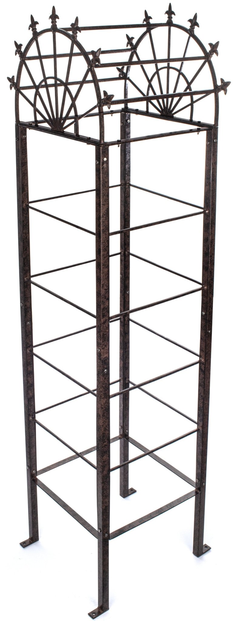 H Potter angled view of metal flowering vine obelisk trellis