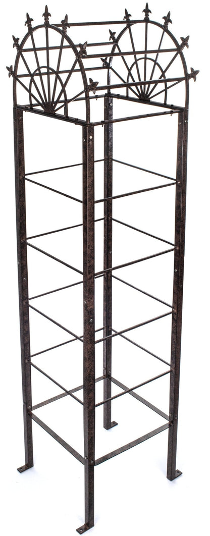 H Potter angled view of metal flowering vine obelisk trellis