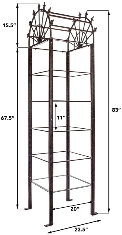 H Potter metal flowering vine obelisk trellis dimension diagram with measurements