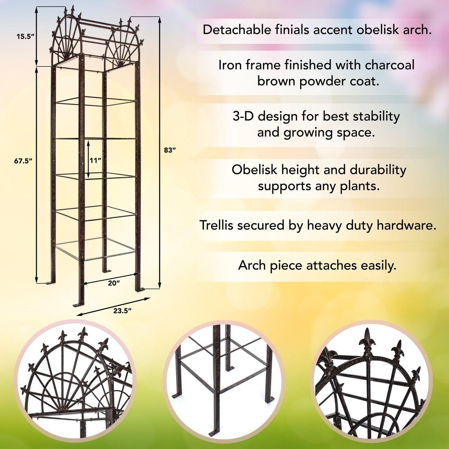 H Potter decorative flowering vine obelisk trellis feature diagram with arched top